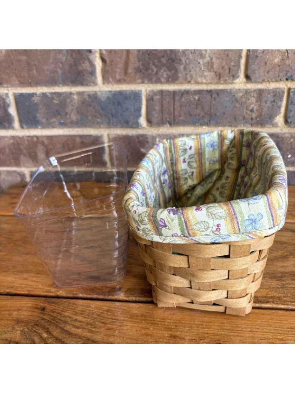 Longaberger  TV Time Basket Butterfly Charm Floral Fabric Liner & Protector